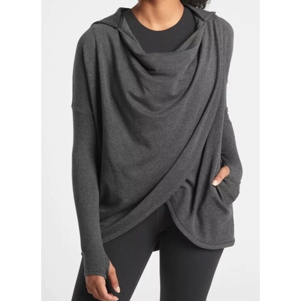 ATHLETA WOMEN'S CHARCOAL GRAY PURANA WRAP HOODIE SWEATSHIRT SWEATER Sz XS
